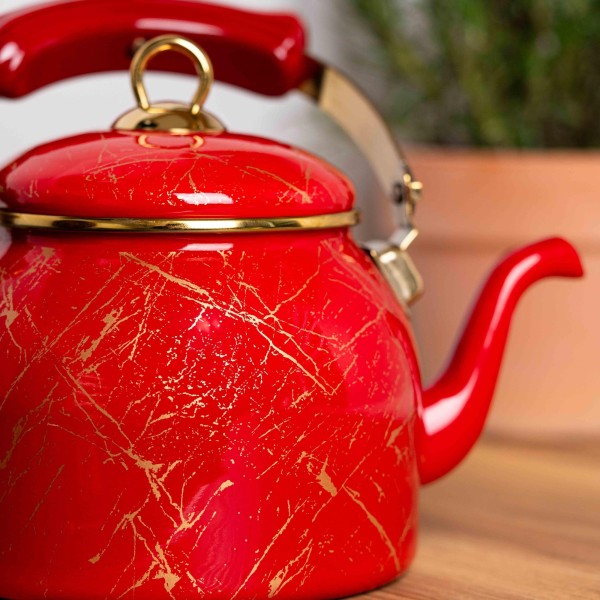 Емайлиран чайник Goldmann, 2.5 л, червен
