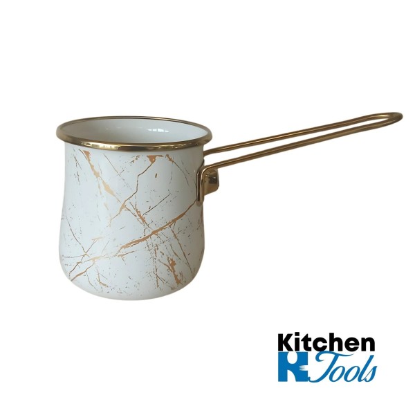 Емайлирана кана 500 мл, златиста титаниева дръжка, съвместима с индукция, Goldmann, бежова