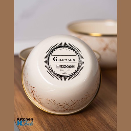 Емайлирана купа за съхранение/готвене, 14x7,5 см, вместимост 1 литър, хромиран ръб, Goldmann, бежово