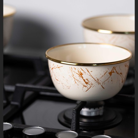 Емайлирана купа за съхранение/готвене, 14x7,5 см, вместимост 1 литър, хромиран ръб, Goldmann, бежово