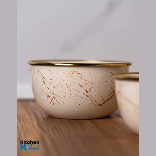 Емайлирана купа за съхранение/готвене, 16x8,5 см, вместимост 1,5 литра, хромиран ръб, Goldmann, бежово