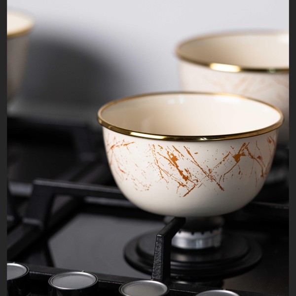 Емайлирана купа за съхранение/готвене, 16x8,5 см, вместимост 1,5 литра, хромиран ръб, Goldmann, бежово