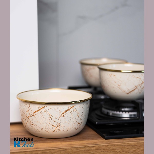 Емайлирана купа за съхранение/готвене, 16x8,5 см, вместимост 1,5 литра, хромиран ръб, Goldmann, бежово