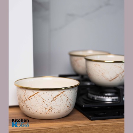 Емайлирана купа за съхранение/готвене, 16x8,5 см, вместимост 1,5 литра, хромиран ръб, Goldmann, бежово