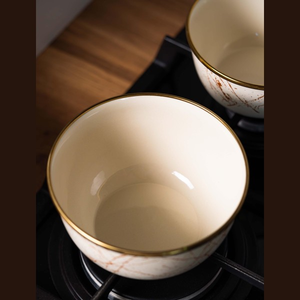 Емайлирана купа за съхранение/готвене, 16x8,5 см, вместимост 1,5 литра, хромиран ръб, Goldmann, бежово