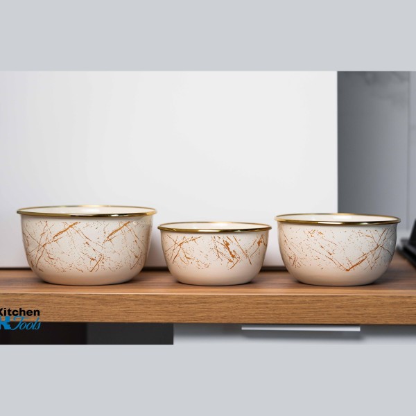 Емайлирана купа за съхранение/готвене, 18x9.5 см, вместимост 2 литра, хромиран ръб, Goldmann, бежово