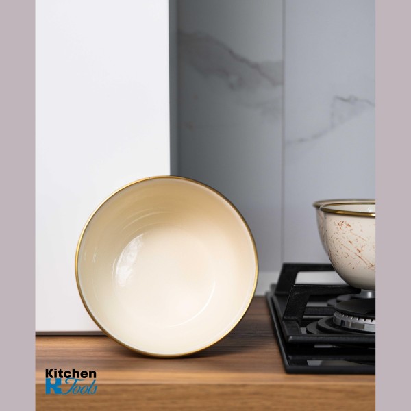 Емайлирана купа за съхранение/готвене, 18x9.5 см, вместимост 2 литра, хромиран ръб, Goldmann, бежово