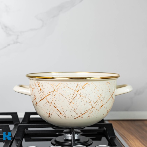 Емайлирана купа с емайлирани дръжки, БЕЖОВА 24X24СМ, 5Л