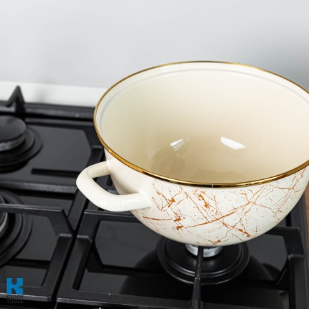 Емайлирана купа с емайлирани дръжки, БЕЖОВА 24X24СМ, 5Л