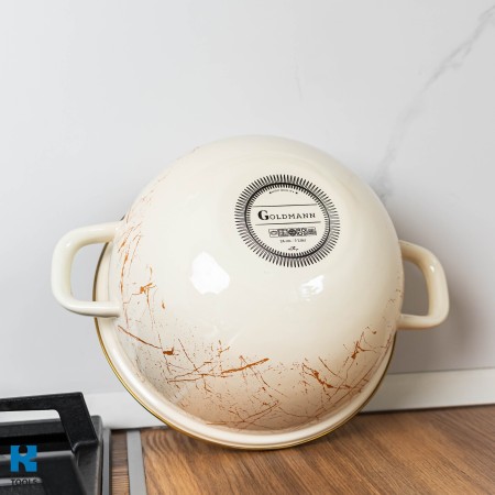 Емайлирана купа с емайлирани дръжки, БЕЖОВА 24X24СМ, 5Л