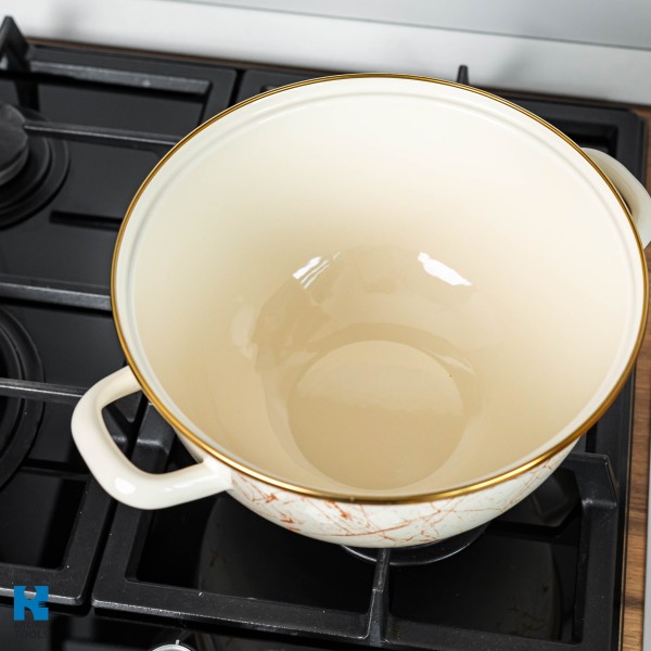 Емайлирана купа с емайлирани дръжки, БЕЖОВА 24X24СМ, 5Л