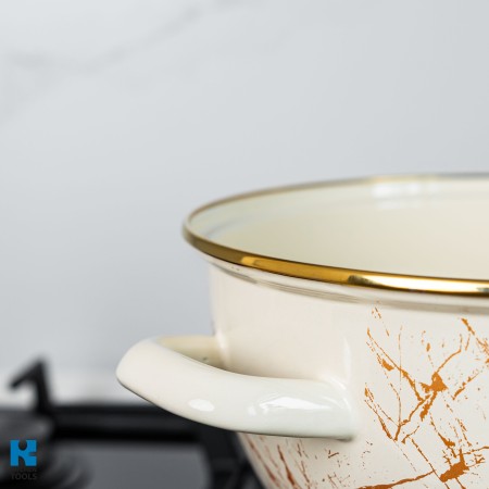 Емайлирана купа с емайлирани дръжки, БЕЖОВА 24X24СМ, 5Л