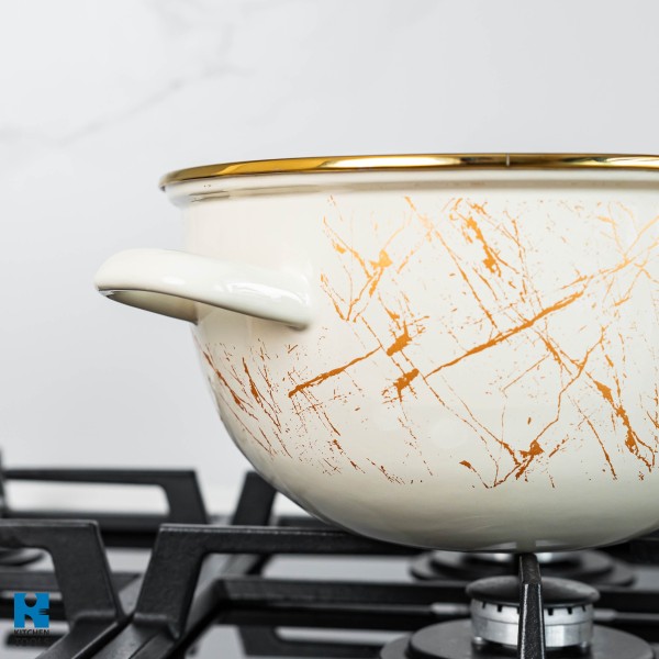 Емайлирана купа с емайлирани дръжки, БЕЖОВА 24X24СМ, 5Л