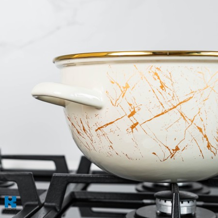 Емайлирана купа с емайлирани дръжки, БЕЖОВА 24X24СМ, 5Л