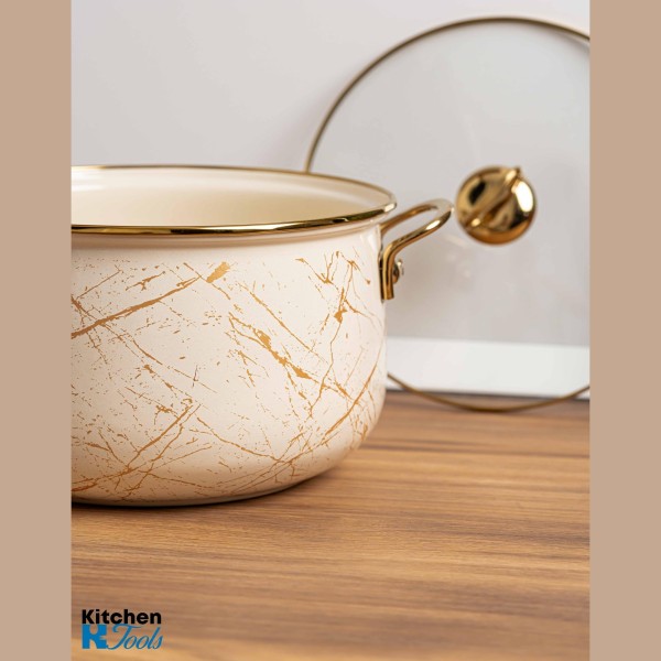 Емайлирана тенджера 5л, златни дръжки