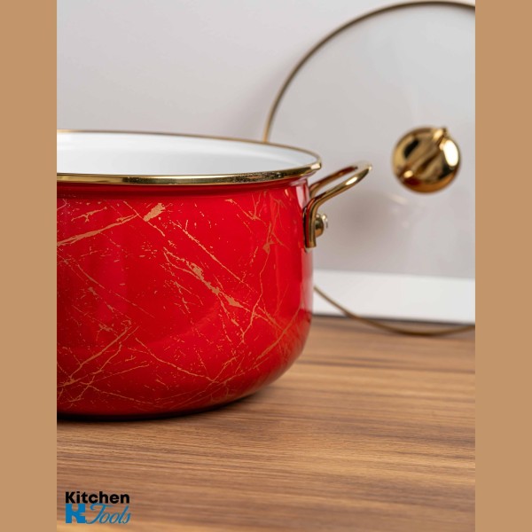 Емайлирана тенджера Goldmann, 5 литра, червена