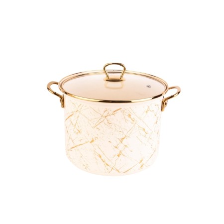 Емайлирана тенджера със стъклен капак, 22 x 18 см, 6 л, титаниеви дръжки, включително индукционна, Goldmann, бежова