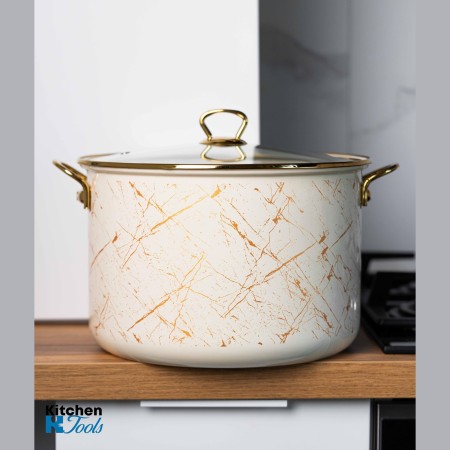 Емайлирана тенджера със стъклен капак, 22 x 18 см, 6 л, титаниеви дръжки, включително индукционна, Goldmann, бежова