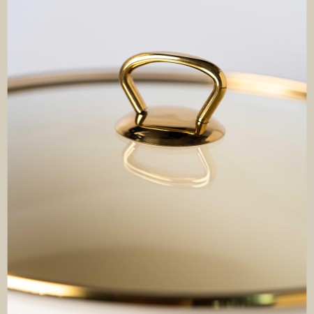 Емайлирана тенджера със стъклен капак, 22 x 18 см, 6 л, титаниеви дръжки, включително индукционна, Goldmann, бежова