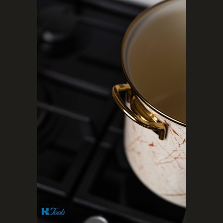 Емайлирана тенджера със стъклен капак, 22 x 18 см, 6 л, титаниеви дръжки, включително индукционна, Goldmann, бежова