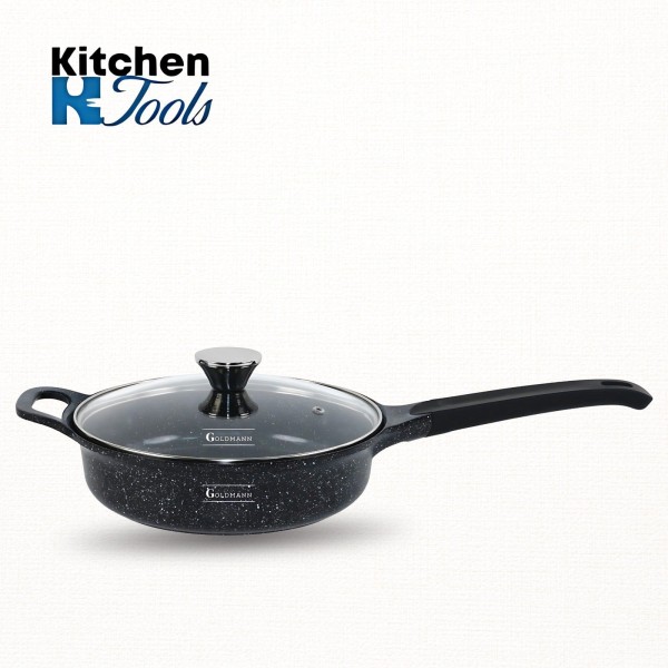 Тиган с незалепващо покритие, 24x7 см 2.4 л, керамично покритие, мека дръжка, Goldamnn, мраморен