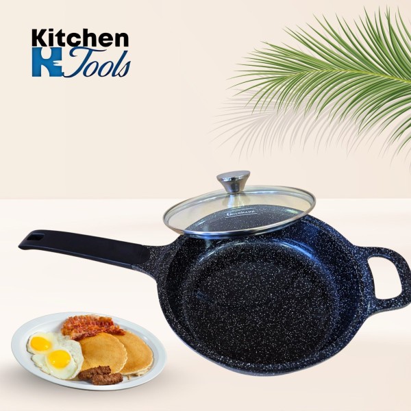 Тиган с незалепващо покритие, 28x7 см 3.4 л, керамично покритие, мека дръжка, Goldamnn, мраморен