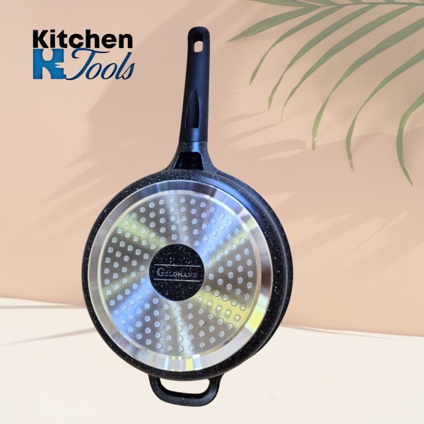 Тиган с незалепващо покритие, 28x7 см 3.4 л, керамично покритие, мека дръжка, Goldamnn, мраморен