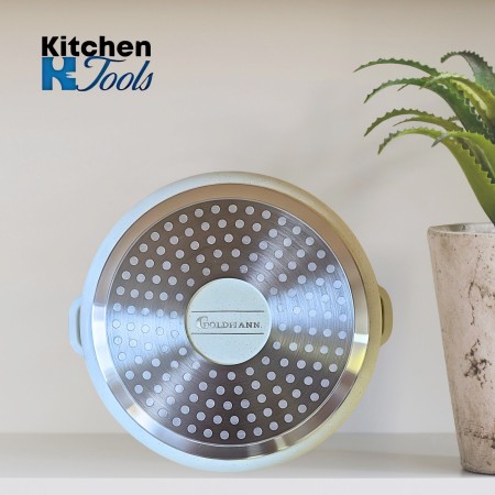 Тенджера с незалепващо мраморно покритие 4.5 л, 24x11.5 см, лят алуминий, включително индукционна, стъклен капак, Goldmann