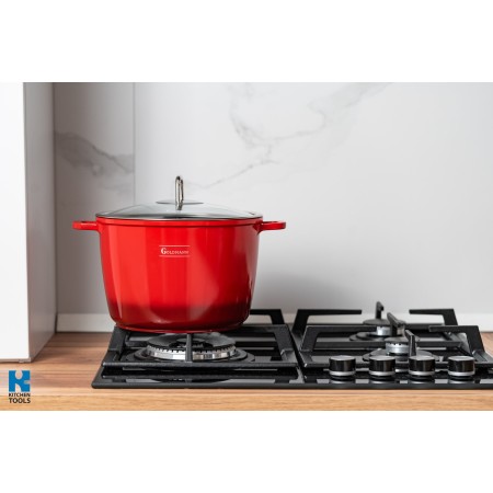 ЧЕРВЕНА Мраморна незалепваща тенджера, 24x16.5 см, 6.2 литра, Goldmann, термоустойчив капак