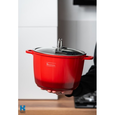 ЧЕРВЕНА Мраморна незалепваща тенджера, 24x16.5 см, 6.2 литра, Goldmann, термоустойчив капак