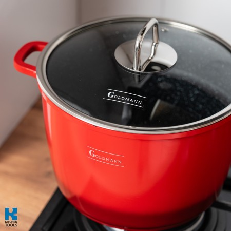 ЧЕРВЕНА Мраморна незалепваща тенджера, 24x16.5 см, 6.2 литра, Goldmann, термоустойчив капак