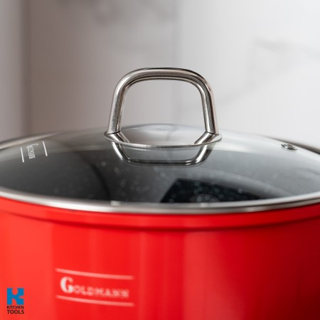ЧЕРВЕНА Мраморна незалепваща тенджера, 24x16.5 см, 6.2 литра, Goldmann, термоустойчив капак