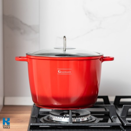 ЧЕРВЕНА Мраморна незалепваща тенджера, 24x16.5 см, 6.2 литра, Goldmann, термоустойчив капак