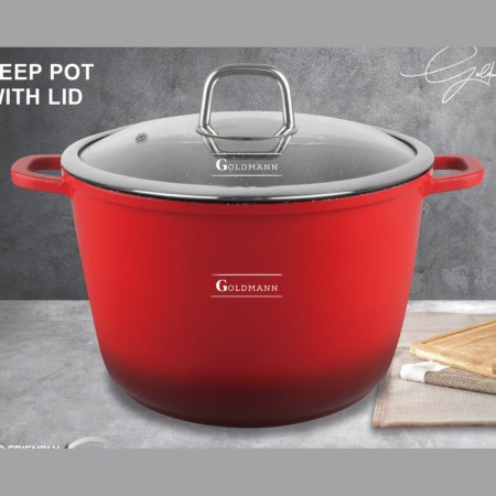 ЧЕРВЕНА Мраморна незалепваща тенджера, 24x16.5 см, 6.2 литра, Goldmann, термоустойчив капак