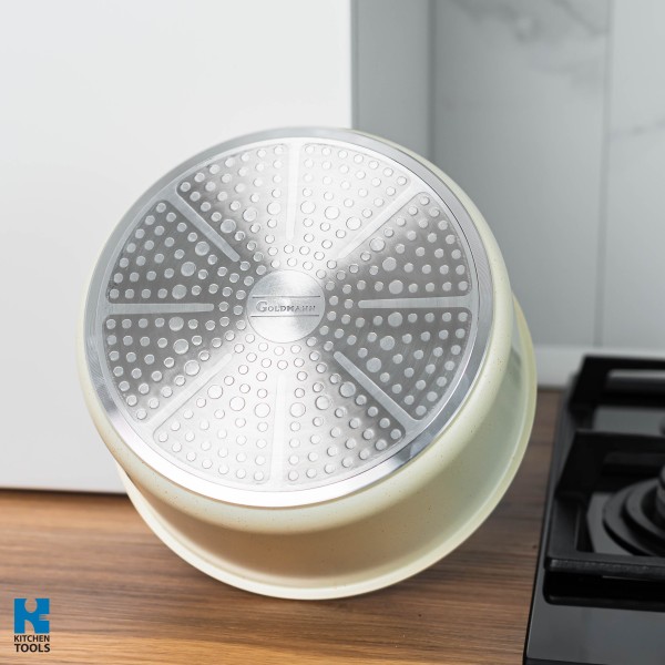 Комплект съдове за готвене Goldmann GM-1005, 1.9 л/3.5 л/3.9 л, 5 части, мраморна вътрешност, подвижна дръжка