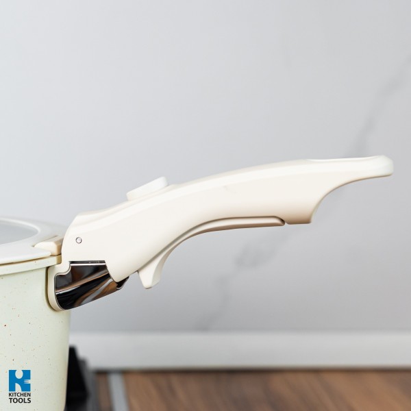 Комплект съдове за готвене Goldmann GM-1005, 1.9 л/3.5 л/3.9 л, 5 части, мраморна вътрешност, подвижна дръжка