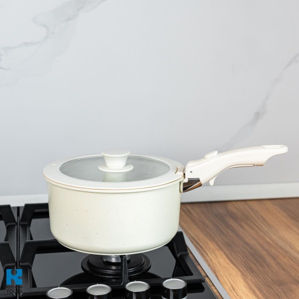 Комплект съдове за готвене Goldmann GM-1005, 1.9 л/3.5 л/3.9 л, 5 части, мраморна вътрешност, подвижна дръжка