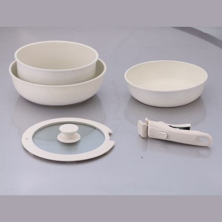 Комплект съдове за готвене Goldmann GM-1005, 1.9 л/3.5 л/3.9 л, 5 части, мраморна вътрешност, подвижна дръжка