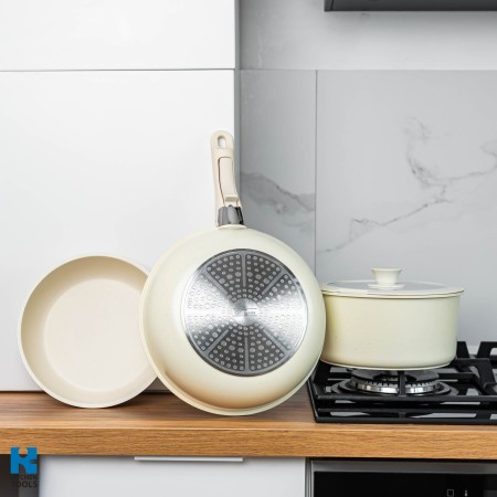 Комплект съдове за готвене Goldmann GM-1005, 1.9 л/3.5 л/3.9 л, 5 части, мраморна вътрешност, подвижна дръжка