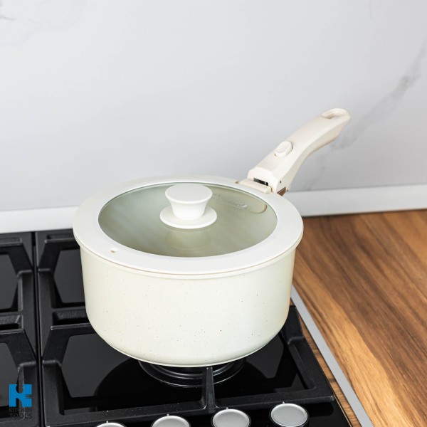 Комплект съдове за готвене Goldmann GM-1005, 1.9 л/3.5 л/3.9 л, 5 части, мраморна вътрешност, подвижна дръжка