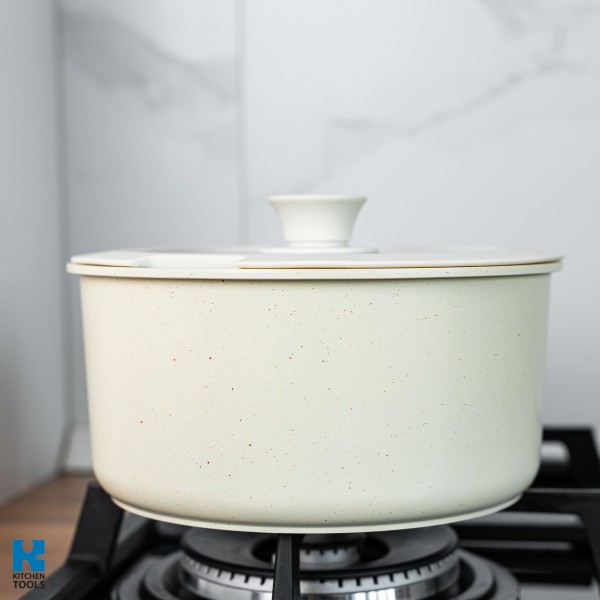 Комплект съдове за готвене Goldmann GM-1005, 1.9 л/3.5 л/3.9 л, 5 части, мраморна вътрешност, подвижна дръжка