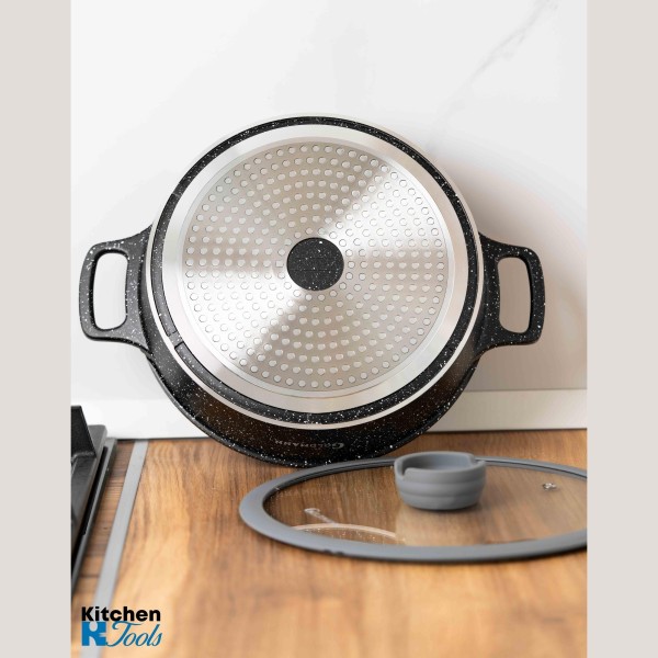 Тенджера 28 см, алуминий, стъклен капак