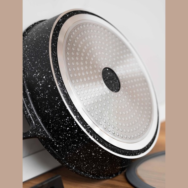 Тенджера 28 см, алуминий, стъклен капак