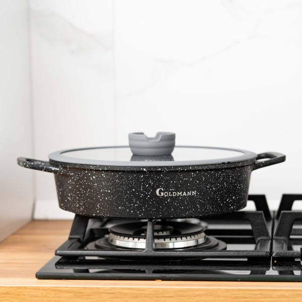 Тенджера 28 см, алуминий, стъклен капак