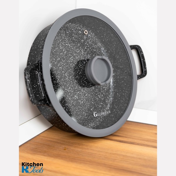 Тенджера 28 см, алуминий, стъклен капак