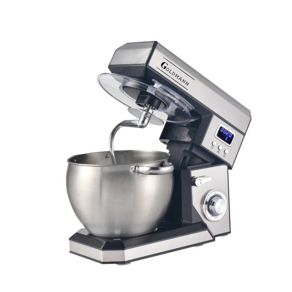 Планетарен миксер, 2200 W, купа от неръждаема стомана 8,5 л, 5 аксесоара, 6 скорости, таймер, GOLDMANN, сив