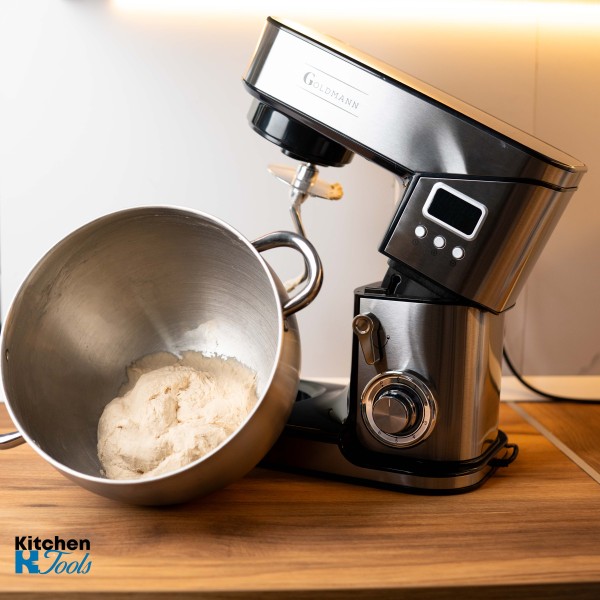 Планетарен миксер, 2200 W, купа от неръждаема стомана 8,5 л, 5 аксесоара, 6 скорости, таймер, GOLDMANN, сив
