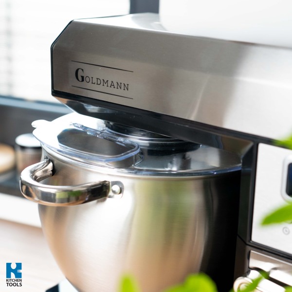 Планетарен миксер, 2200 W, купа от неръждаема стомана 8,5 л, 5 аксесоара, 6 скорости, таймер, GOLDMANN, сив