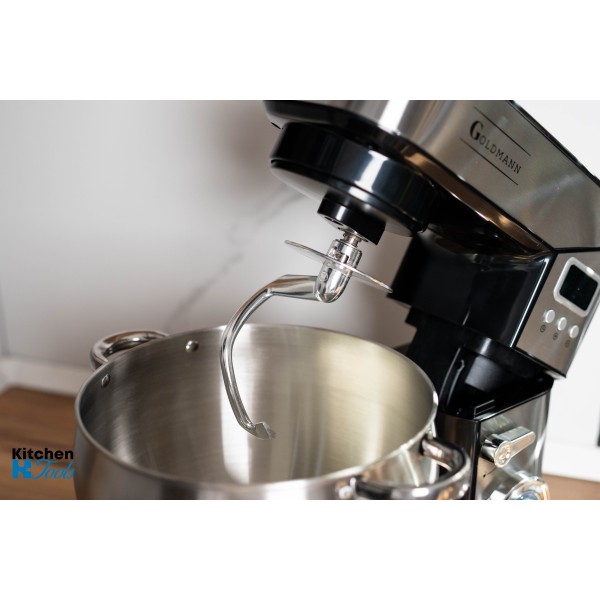 Планетарен миксер, 2800 W, 10 л купа от неръждаема стомана, 5 аксесоара, 6 скорости, таймер/хронометър, GOLDMANN, сив