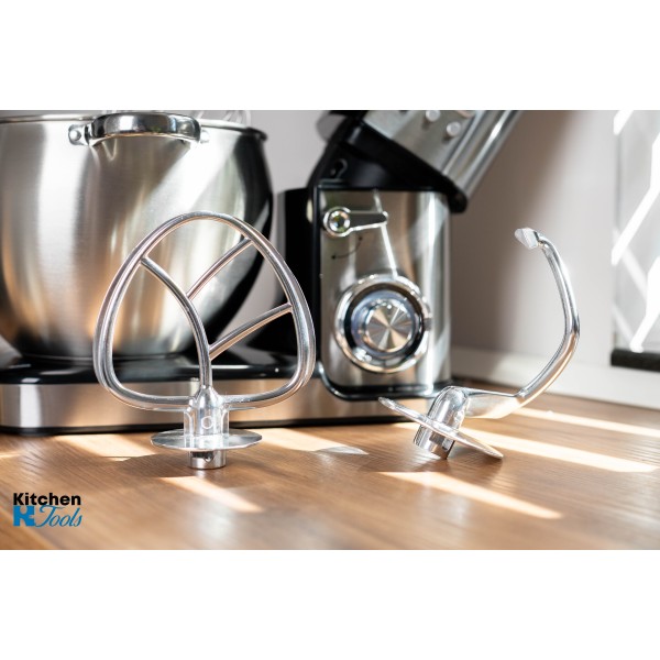 Планетарен миксер, 2800 W, 10 л купа от неръждаема стомана, 5 аксесоара, 6 скорости, таймер/хронометър, GOLDMANN, сив